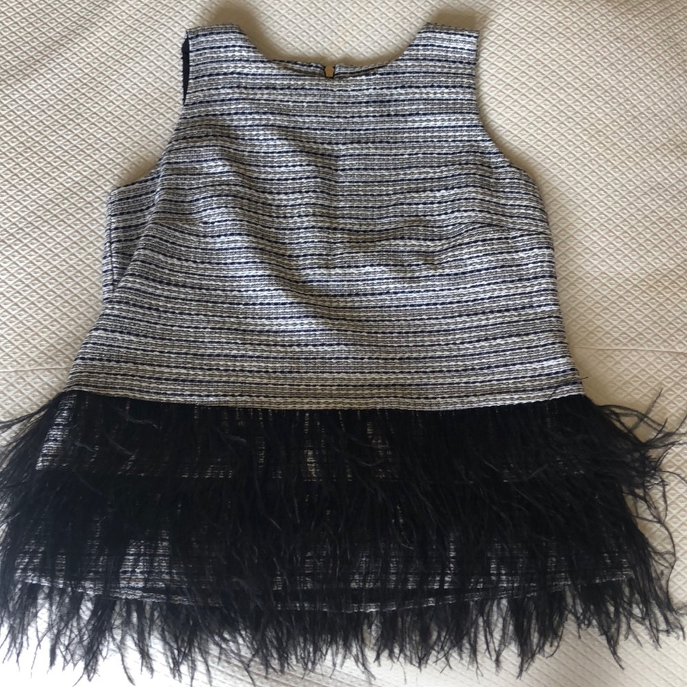 Sail to Sable Metallic Tweed Top with Feathers